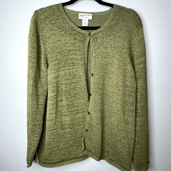 Pendleton Womens Size 2x Olive Green Tight Knit Button Up Cardigan Sweater - Picture 1 of 7